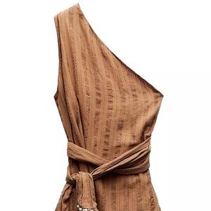 Zara One-Shoulder Stripes Printed Self-Tie Top